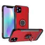 Wholesale iPhone 11 (6.1in) 360 Rotating Ring Stand Hybrid Case with Metal Plate (Red)